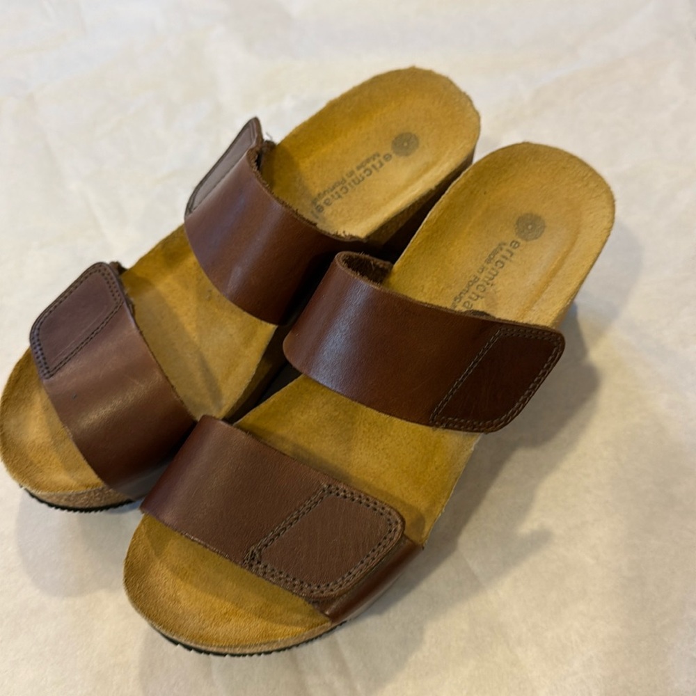 Eric Michael Women's Lily Platform Wedge Brown leather Sandal 37